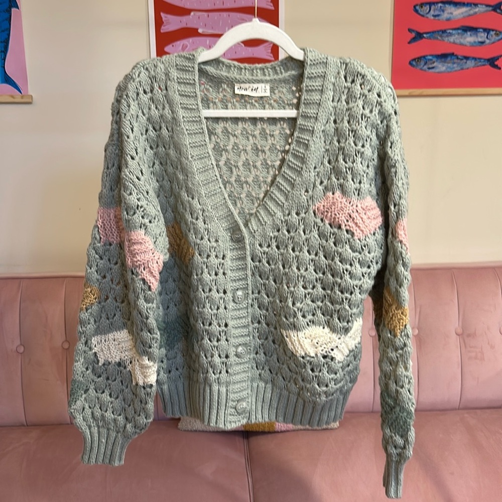 Open-Knit Cardigan Sage green NWT, Size Small